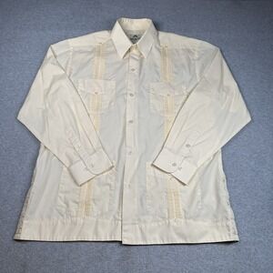Mojito Collection Long Sleeve Guayabera Shirt Mens L Cream 65/35 Poly/Cotton VTG